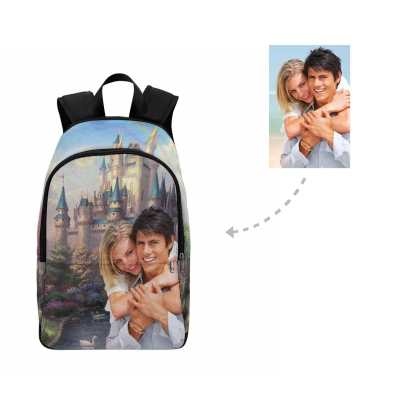 Custom Custom Couple Face Fairy Tale Castle Backpack - YesCustom