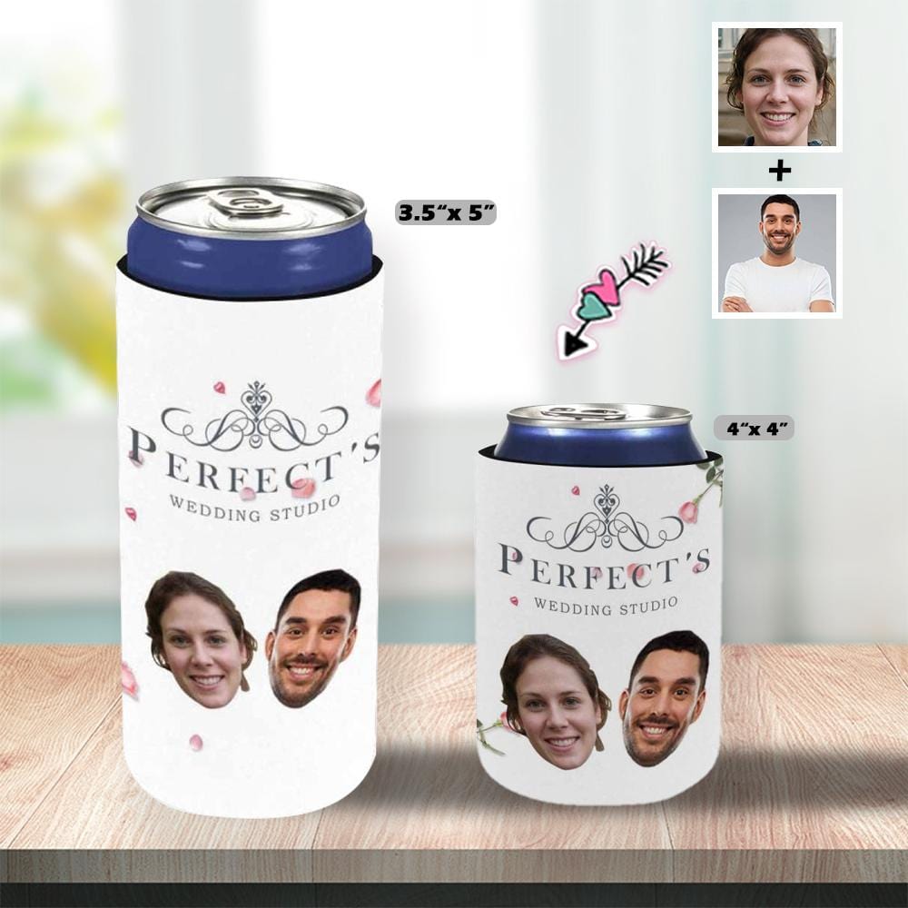 Custom Custom Couple Face Flower Can Cooler Wedding Koozies Personalized Can Cooler DIY Cooler for Parties Weddings Events - YesCustom