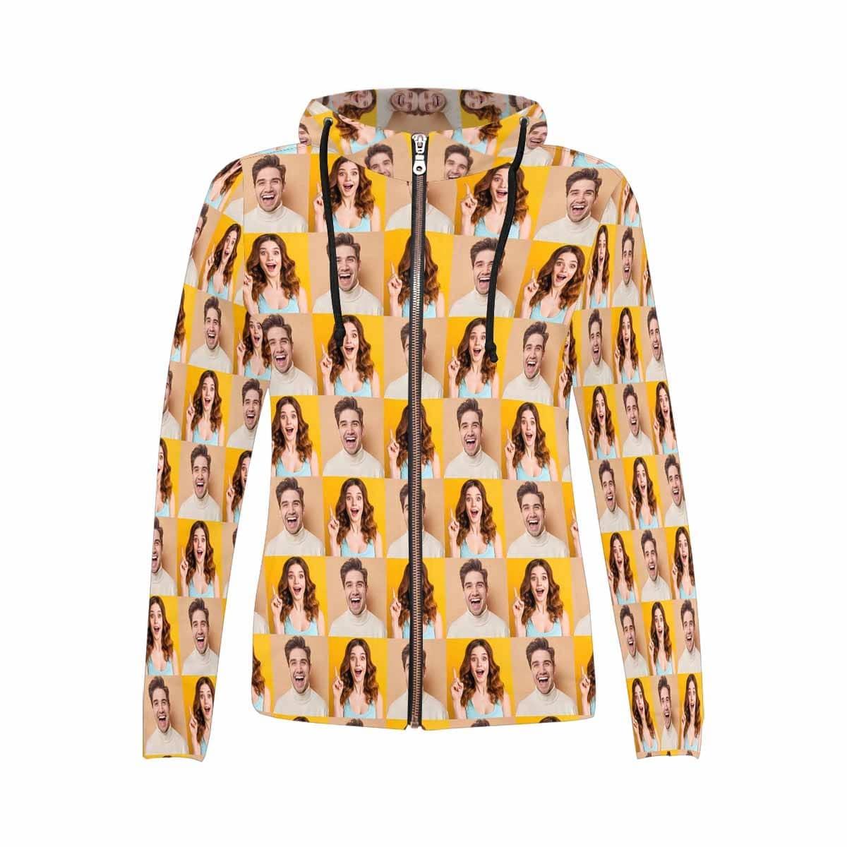 Custom Custom Couple Face Full Zip Hoodie Seamless Photo on Personalized Women's All Over Print Hoodie - YesCustom