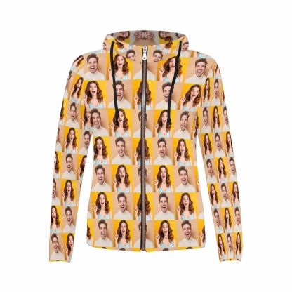 Custom Custom Couple Face Full Zip Hoodie Seamless Photo on Personalized Women's All Over Print Hoodie - YesCustom