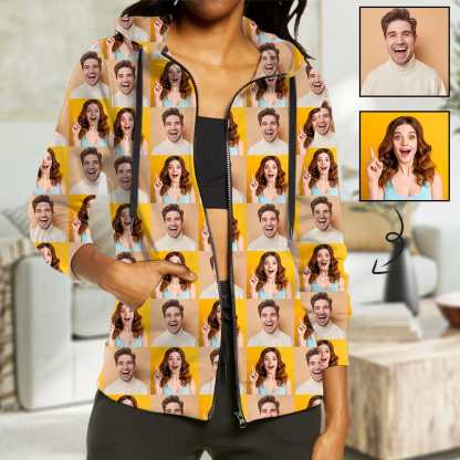 Custom Custom Couple Face Full Zip Hoodie Seamless Photo on Personalized Women's All Over Print Hoodie - YesCustom