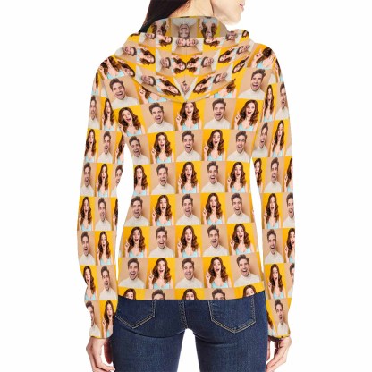 Custom Custom Couple Face Full Zip Hoodie Seamless Photo on Personalized Women's All Over Print Hoodie - YesCustom