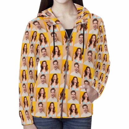 Custom Custom Couple Face Full Zip Hoodie Seamless Photo on Personalized Women's All Over Print Hoodie - YesCustom
