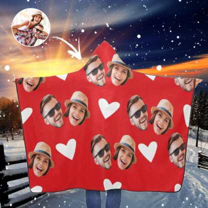 Custom Custom Couple Face Love Heart Hooded Blanket - YesCustom
