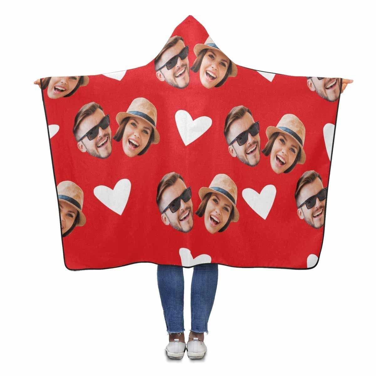 Custom Custom Couple Face Love Heart Hooded Blanket - YesCustom