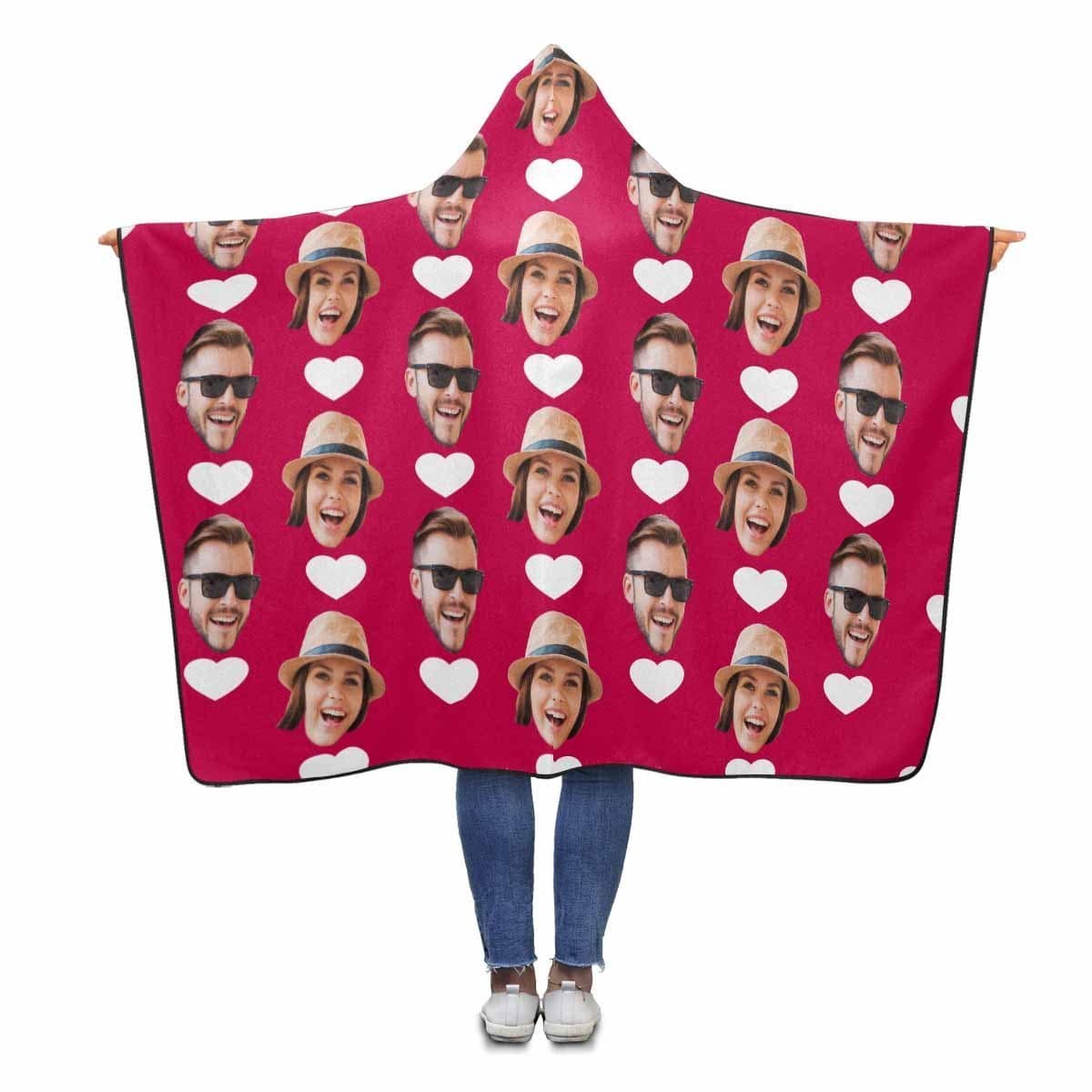 Custom Custom Couple Face Love Heart Hooded Blanket - YesCustom