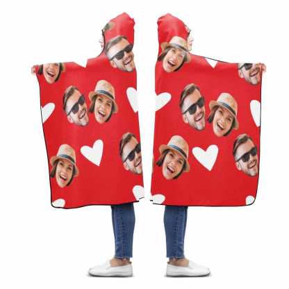 Custom Custom Couple Face Love Heart Hooded Blanket - YesCustom