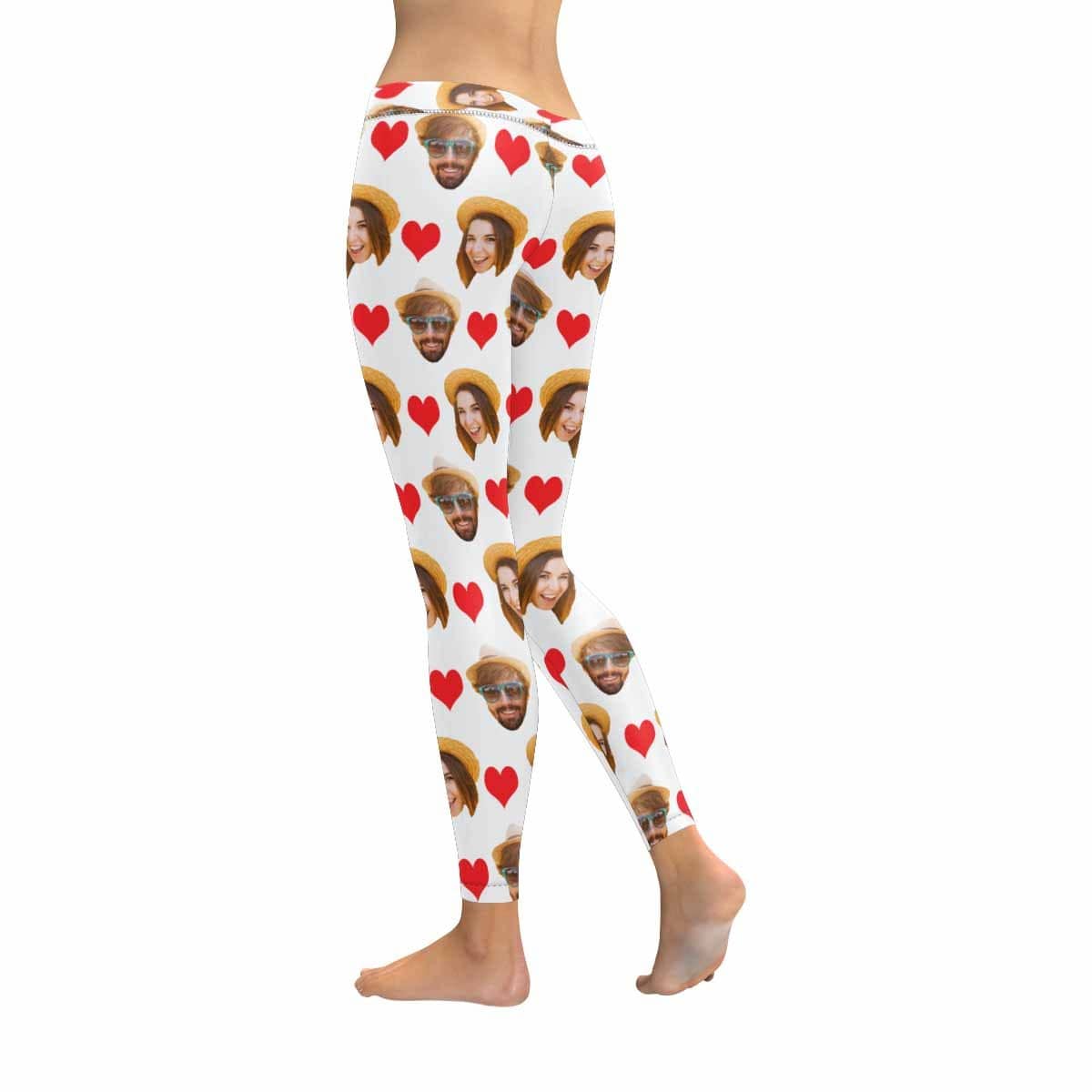 Custom Custom Couple Face Love Heart Low Rise Leggings Custom Printed Leggings - YesCustom