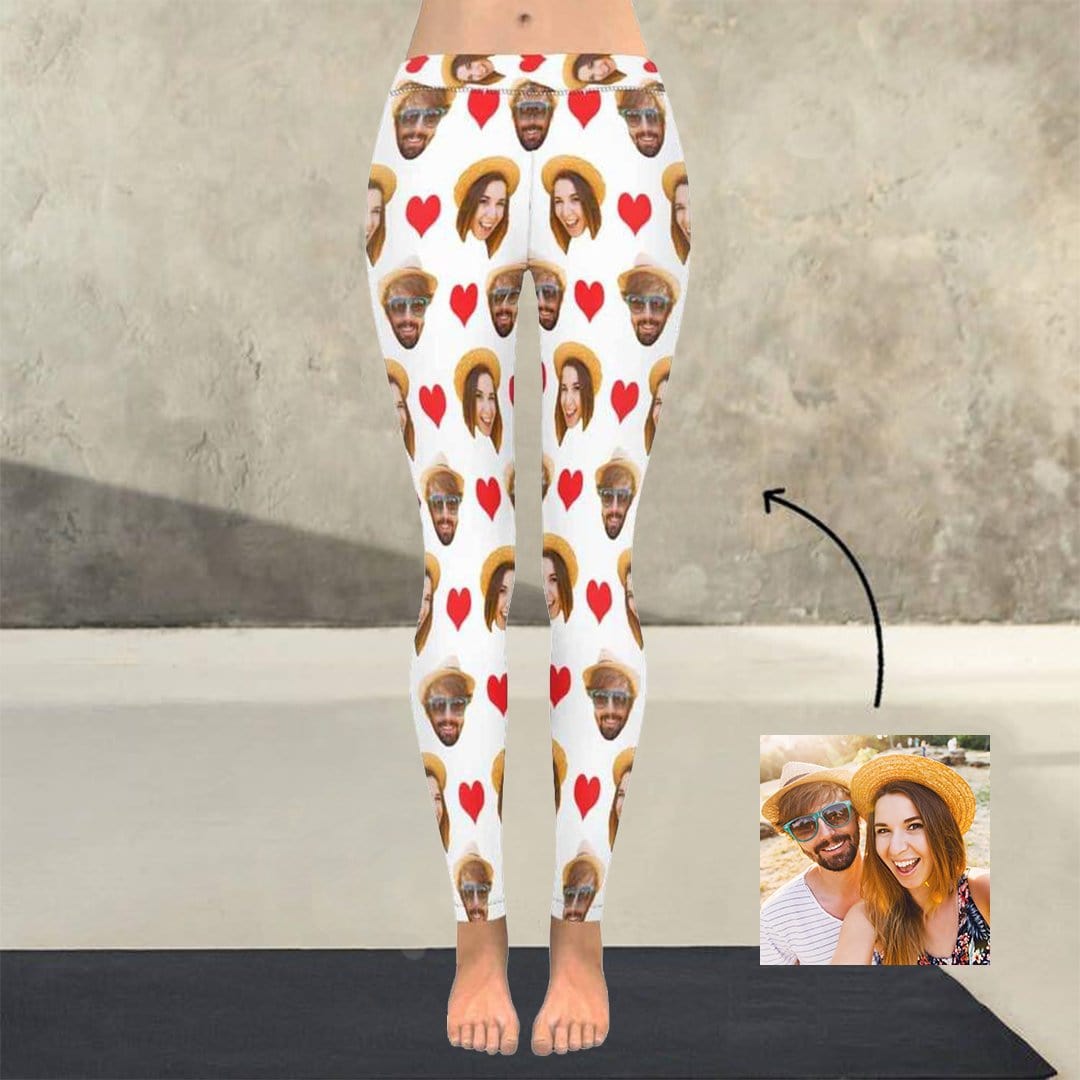 Custom Custom Couple Face Love Heart Low Rise Leggings Custom Printed Leggings - YesCustom