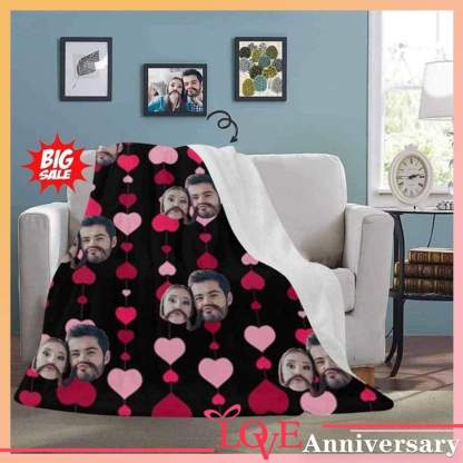 Custom Custom Couple Face Love Heart Ultra-Soft Micro Fleece Blanket - YesCustom