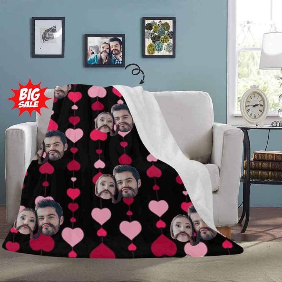 Custom Custom Couple Face Love Heart Ultra-Soft Micro Fleece Blanket - YesCustom