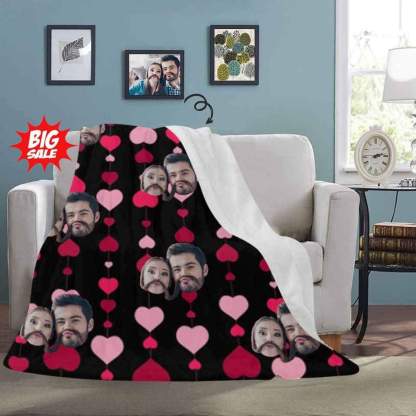 Custom Custom Couple Face Love Heart Ultra-Soft Micro Fleece Blanket - YesCustom