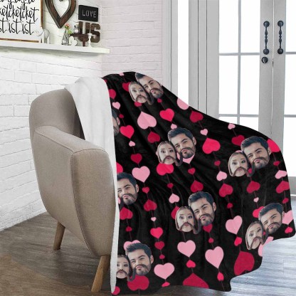 Custom Custom Couple Face Love Heart Ultra-Soft Micro Fleece Blanket - YesCustom