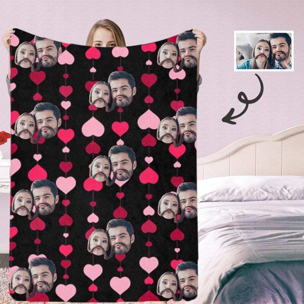 Custom Custom Couple Face Love Heart Ultra-Soft Micro Fleece Blanket - YesCustom