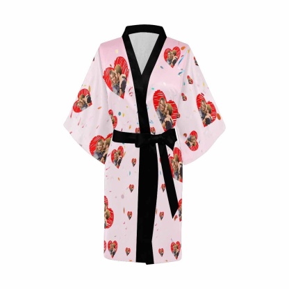 Custom Custom Couple Face Love Heart Women's Short Pajamas Personalized Photo Pajamas Kimono Robe - YesCustom
