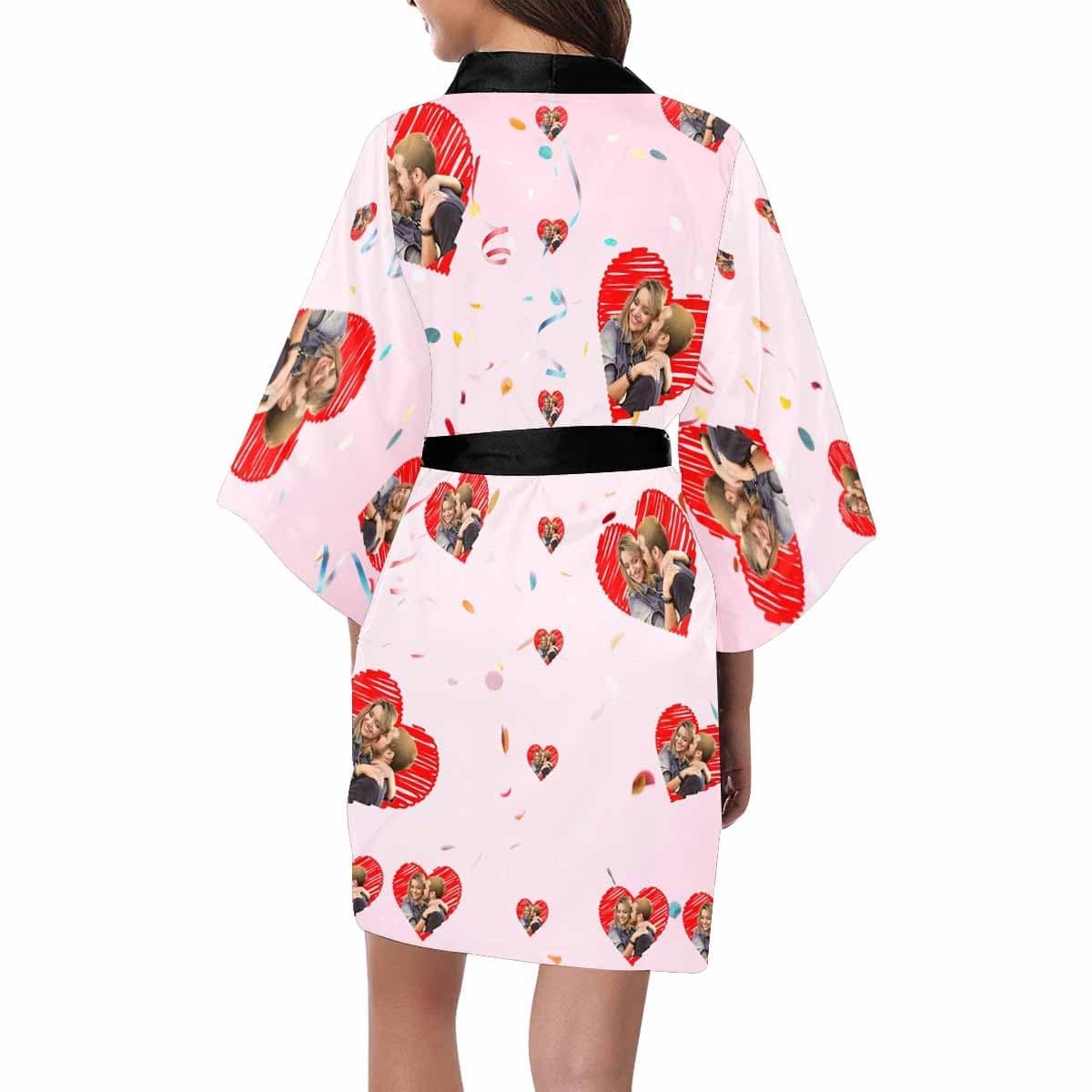 Custom Custom Couple Face Love Heart Women's Short Pajamas Personalized Photo Pajamas Kimono Robe - YesCustom