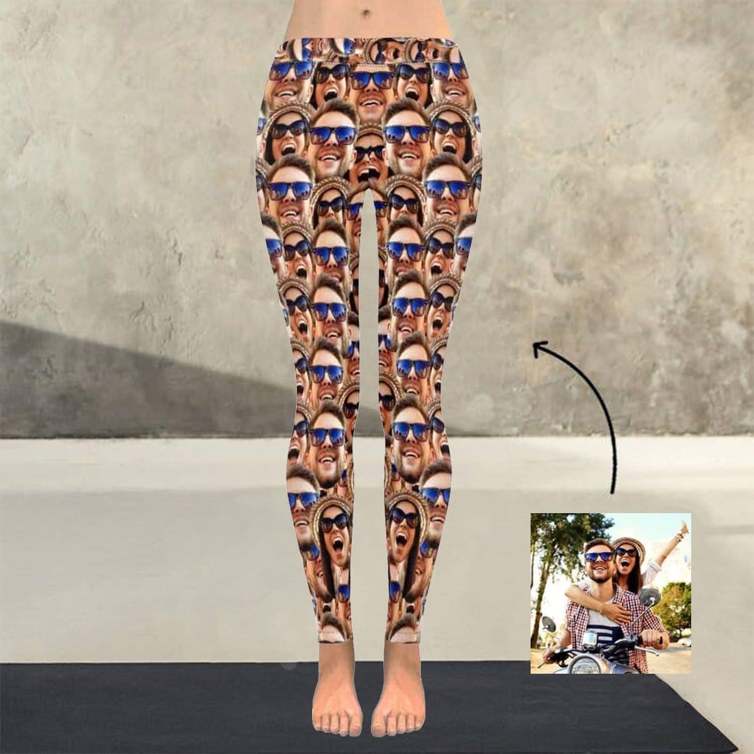 Custom Custom Couple Face Low Rise Leggings Custom Printed Leggings - YesCustom