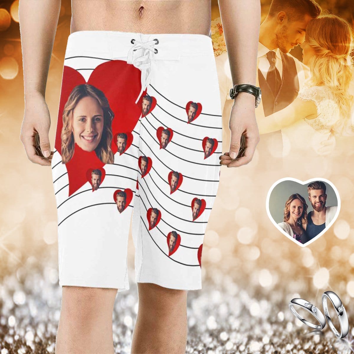 Custom Custom Couple Face Men's Beach Shorts - YesCustom