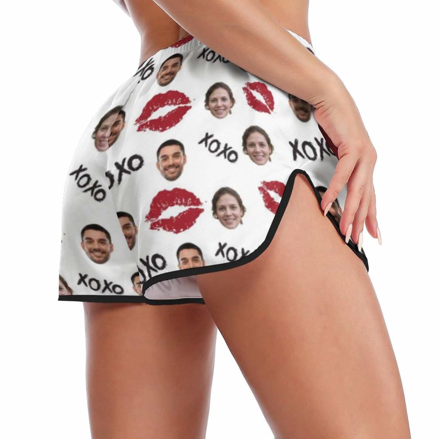Custom Custom Couple Face Pajamas Red Lips Sleepwear Personalized Women's Sexy Cami Pajamas Set - YesCustom