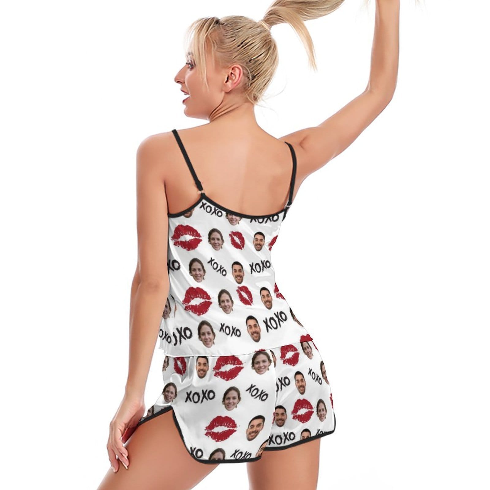 Custom Custom Couple Face Pajamas Red Lips Sleepwear Personalized Women's Sexy Cami Pajamas Set - YesCustom