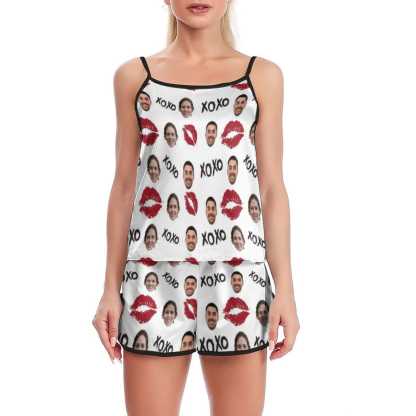Custom Custom Couple Face Pajamas Red Lips Sleepwear Personalized Women's Sexy Cami Pajamas Set - YesCustom