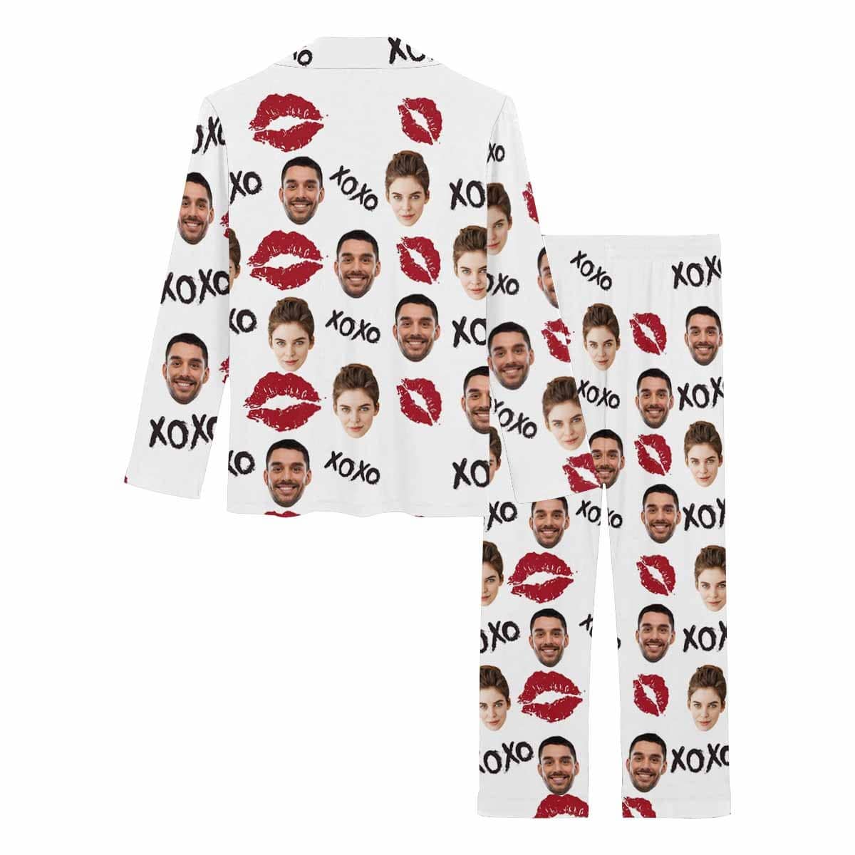 Custom Custom Couple Face Pajamas Red Lips Sleepwear Personalized Women's Slumber Party Long Pajama Set - YesCustom