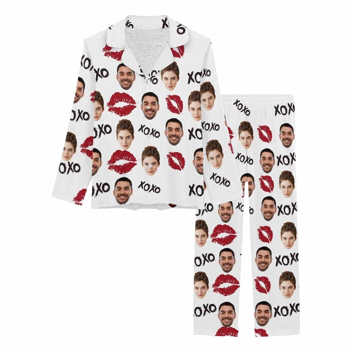 Custom Custom Couple Face Pajamas Red Lips Sleepwear Personalized Women's Slumber Party Long Pajama Set - YesCustom
