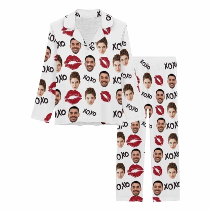 Custom Custom Couple Face Pajamas Red Lips Sleepwear Personalized Women's Slumber Party Long Pajama Set - YesCustom
