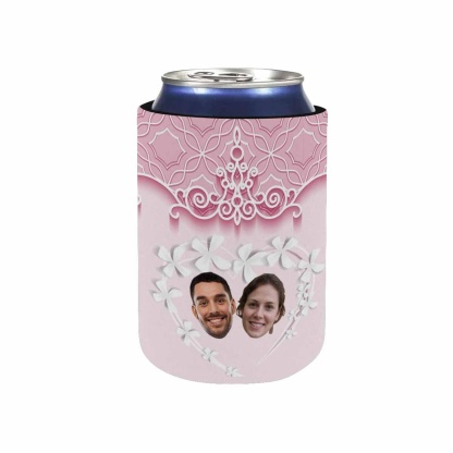 Custom Custom Couple Face Pink Background Can Cooler Wedding Koozies Personalized Can Cooler DIY Cooler for Parties Weddings Events - YesCustom