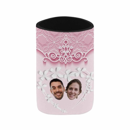 Custom Custom Couple Face Pink Background Can Cooler Wedding Koozies Personalized Can Cooler DIY Cooler for Parties Weddings Events - YesCustom