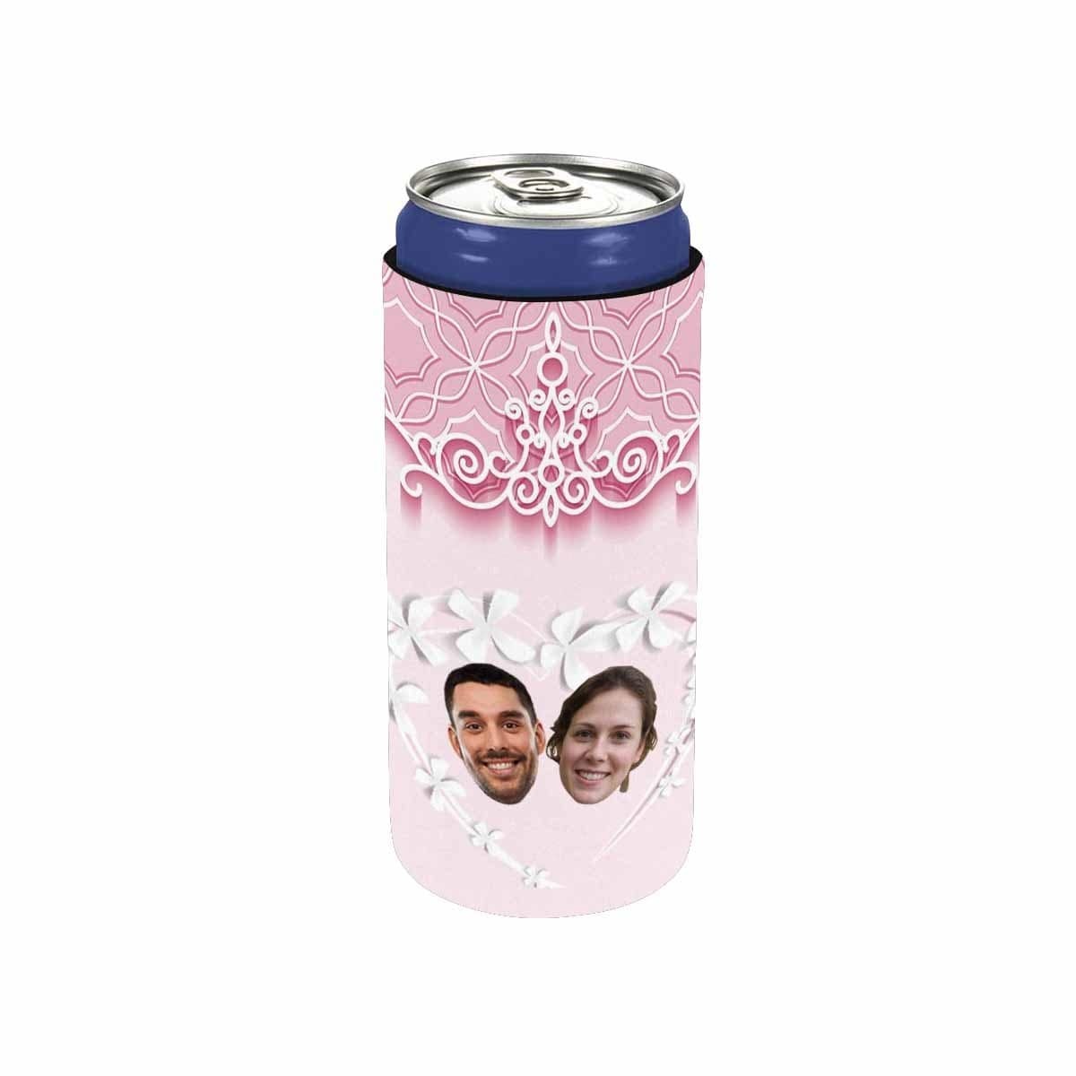 Custom Custom Couple Face Pink Background Can Cooler Wedding Koozies Personalized Can Cooler DIY Cooler for Parties Weddings Events - YesCustom
