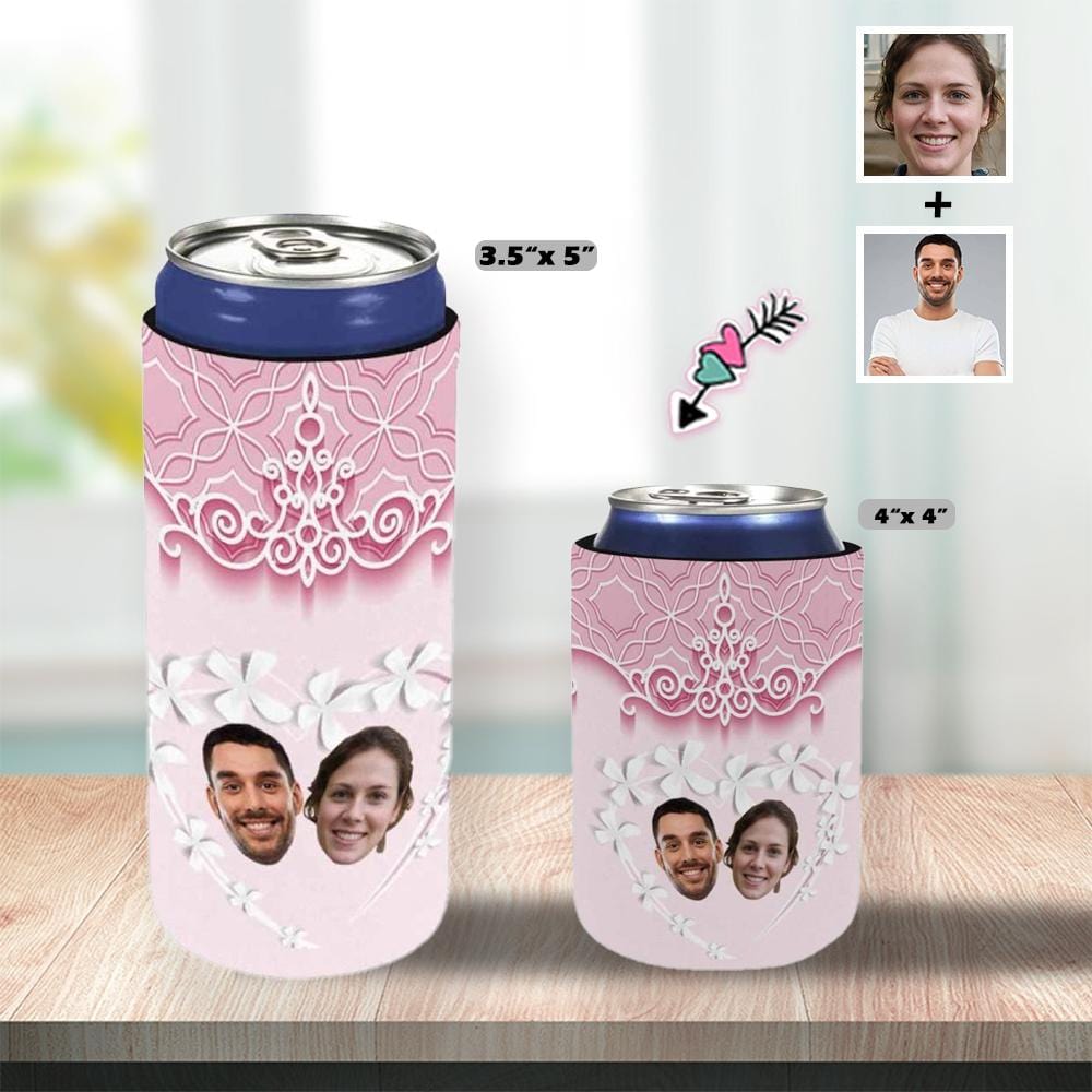 Custom Custom Couple Face Pink Background Can Cooler Wedding Koozies Personalized Can Cooler DIY Cooler for Parties Weddings Events - YesCustom