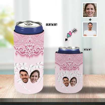 Custom Custom Couple Face Pink Background Can Cooler Wedding Koozies Personalized Can Cooler DIY Cooler for Parties Weddings Events - YesCustom