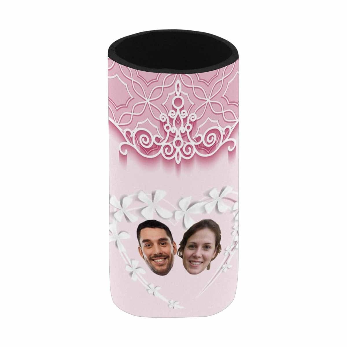 Custom Custom Couple Face Pink Background Can Cooler Wedding Koozies Personalized Can Cooler DIY Cooler for Parties Weddings Events - YesCustom