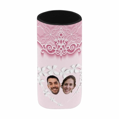 Custom Custom Couple Face Pink Background Can Cooler Wedding Koozies Personalized Can Cooler DIY Cooler for Parties Weddings Events - YesCustom