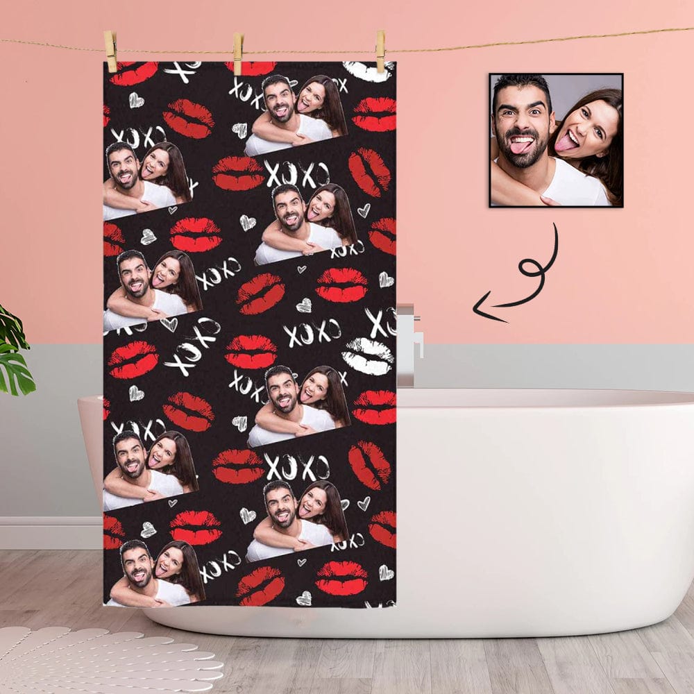 Custom Custom Couple Face Red Lips Bath Towel 30"x56" Beach Towel Kids Towel Pool Towel Camp Towel - YesCustom