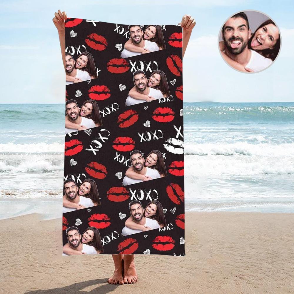 Custom Custom Couple Face Red Lips Bath Towel 30"x56" Beach Towel Kids Towel Pool Towel Camp Towel - YesCustom
