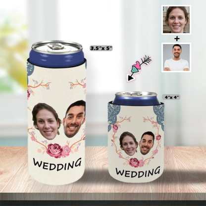 Custom Custom Couple Face Rose Can Cooler Wedding Koozies Personalized Can Cooler Reusable DIY Cooler for Parties Weddings Events - YesCustom