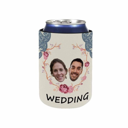 Custom Custom Couple Face Rose Can Cooler Wedding Koozies Personalized Can Cooler Reusable DIY Cooler for Parties Weddings Events - YesCustom