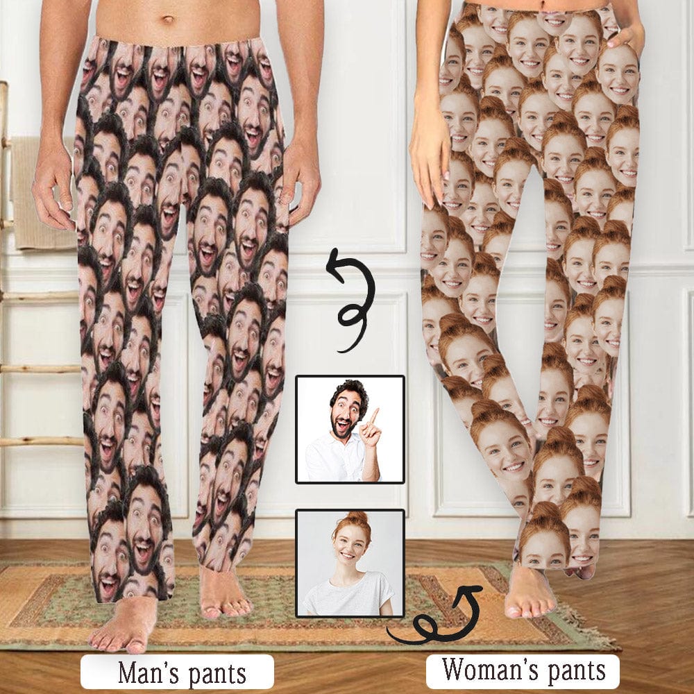 Custom Custom Couple Face Seamless Sleepwear Personalized Women's&Men's Slumber Party Long Pajama Pants - YesCustom