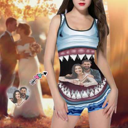 Custom Custom Couple Face Shark Women's One Piece Boyleg Swimsuit - YesCustom