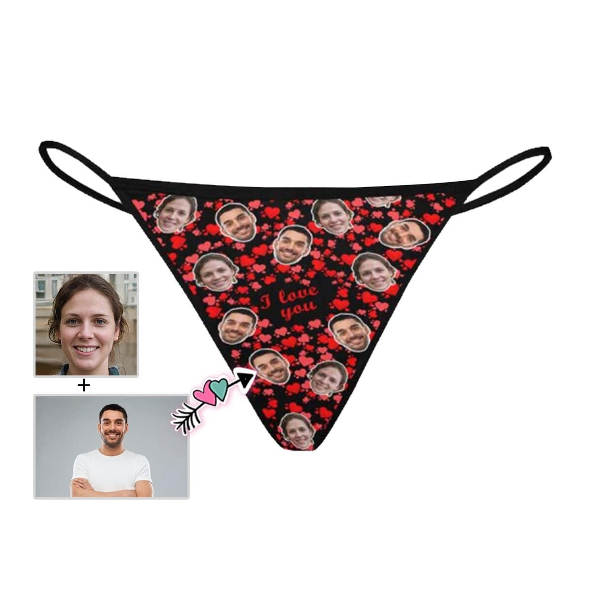 Custom Custom Couple Face Thongs Underwear Personalized Red Love Women's G-String Panties Honeymoon Gift Valentine's Day Gift - YesCustom