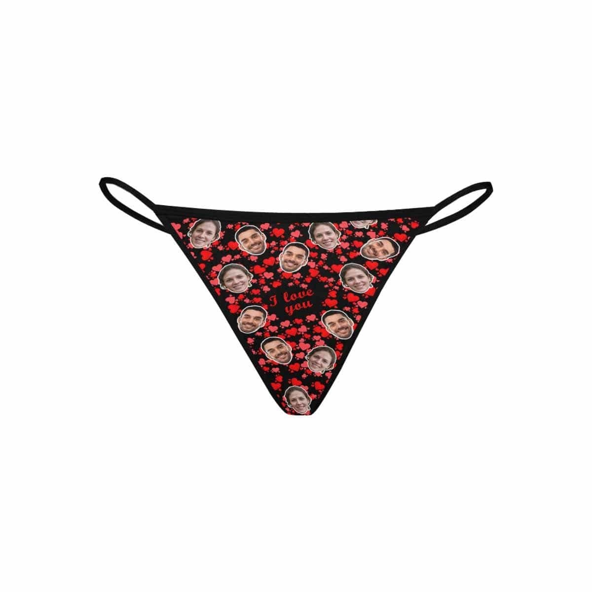 Custom Custom Couple Face Thongs Underwear Personalized Red Love Women's G-String Panties Honeymoon Gift Valentine's Day Gift - YesCustom