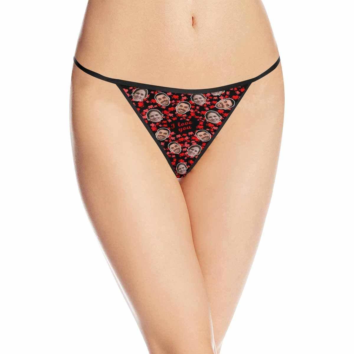 Custom Custom Couple Face Thongs Underwear Personalized Red Love Women's G-String Panties Honeymoon Gift Valentine's Day Gift - YesCustom