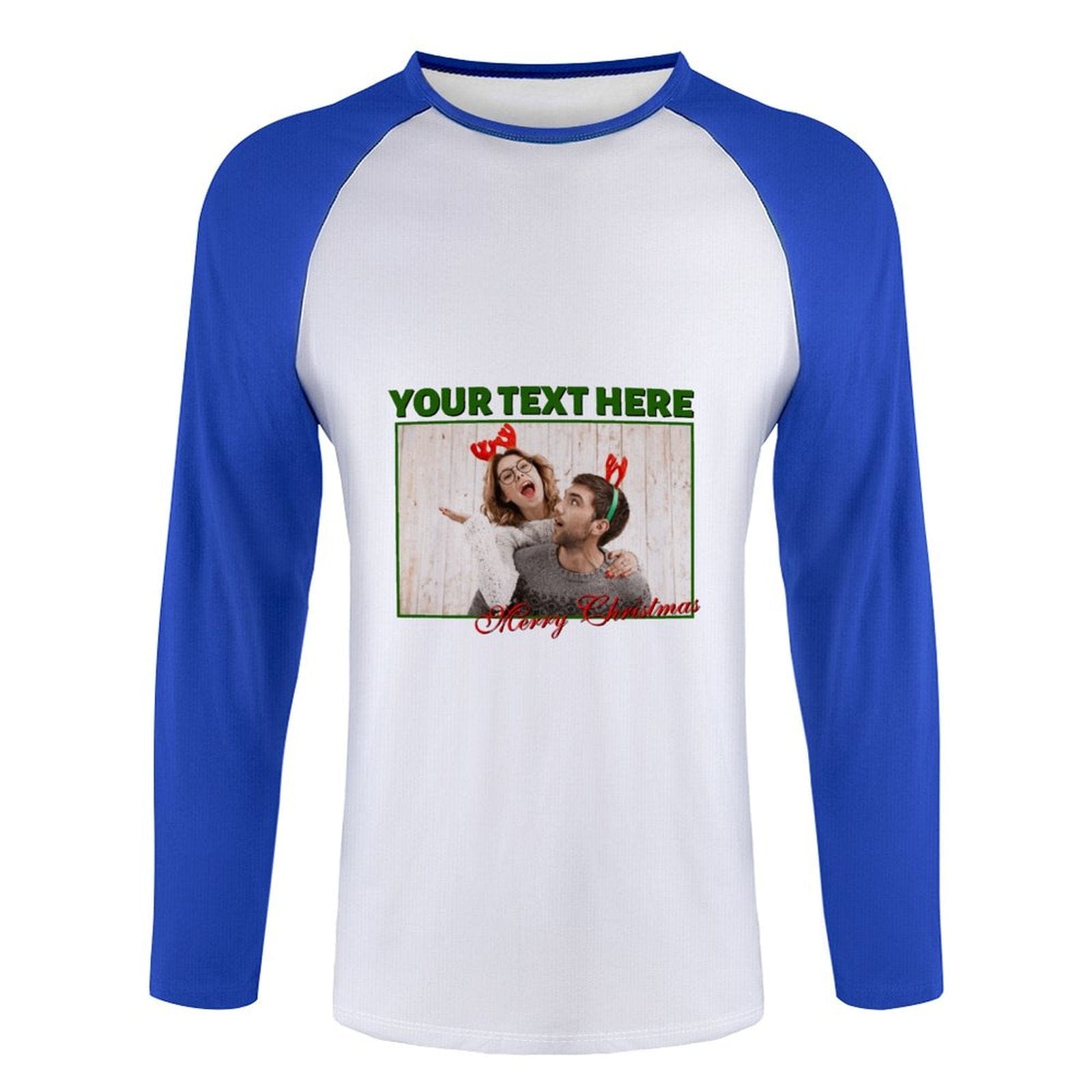 Custom Custom Couple Face Three Quarter Sleeve T-Shirt Multiple Colors Men's Casual Basic Soft Sports Raglan Baseball Tee Shirts For Christmas - YesCustom