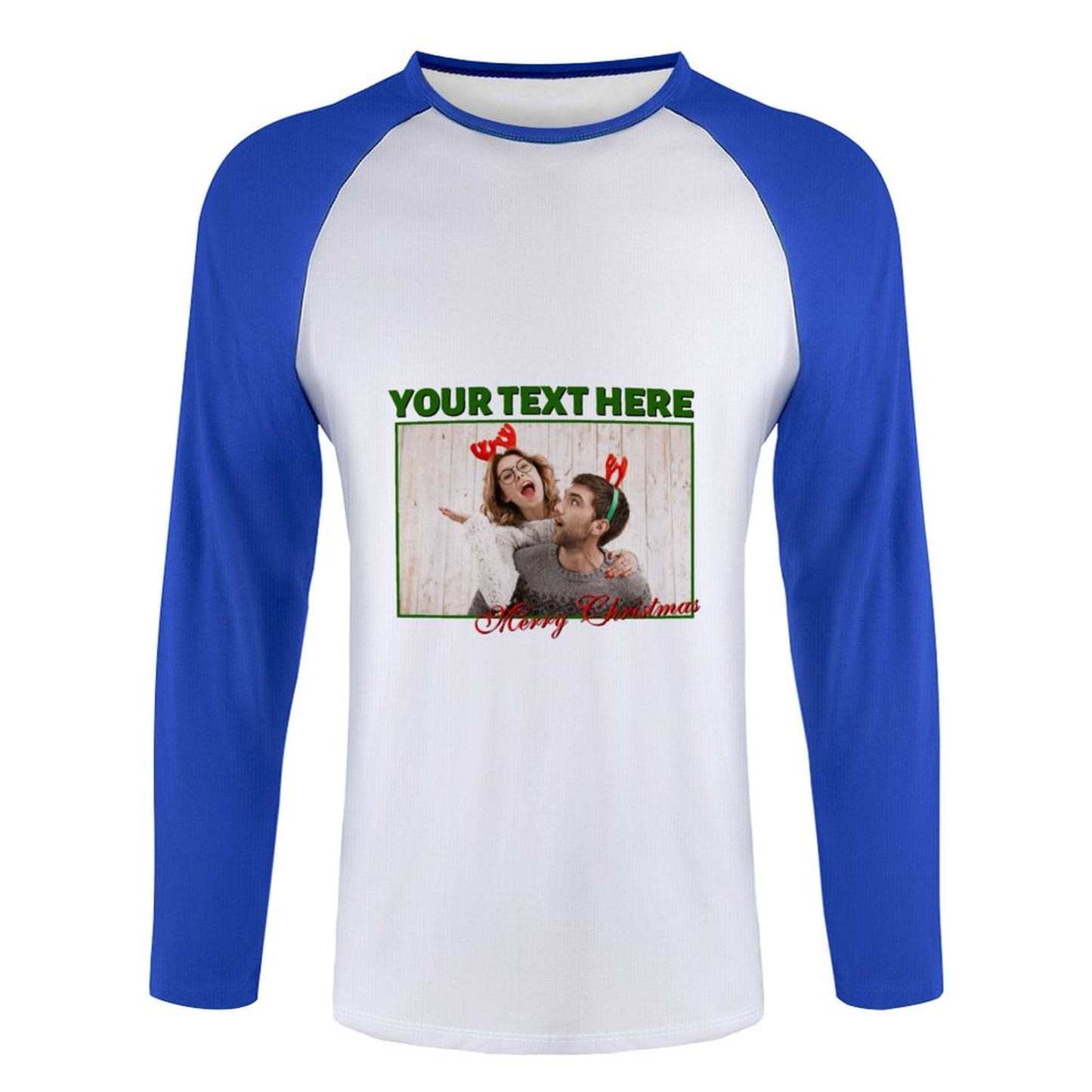 Custom Custom Couple Face Three Quarter Sleeve T-Shirt Multiple Colors Men's Casual Basic Soft Sports Raglan Baseball Tee Shirts For Christmas - YesCustom