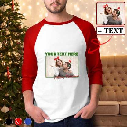 Custom Custom Couple Face Three Quarter Sleeve T-Shirt Multiple Colors Men's Casual Basic Soft Sports Raglan Baseball Tee Shirts For Christmas - YesCustom