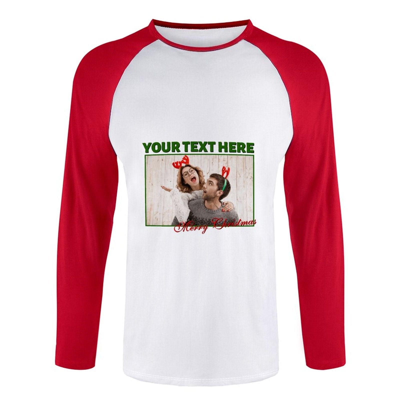Custom Custom Couple Face Three Quarter Sleeve T-Shirt Multiple Colors Men's Casual Basic Soft Sports Raglan Baseball Tee Shirts For Christmas - YesCustom