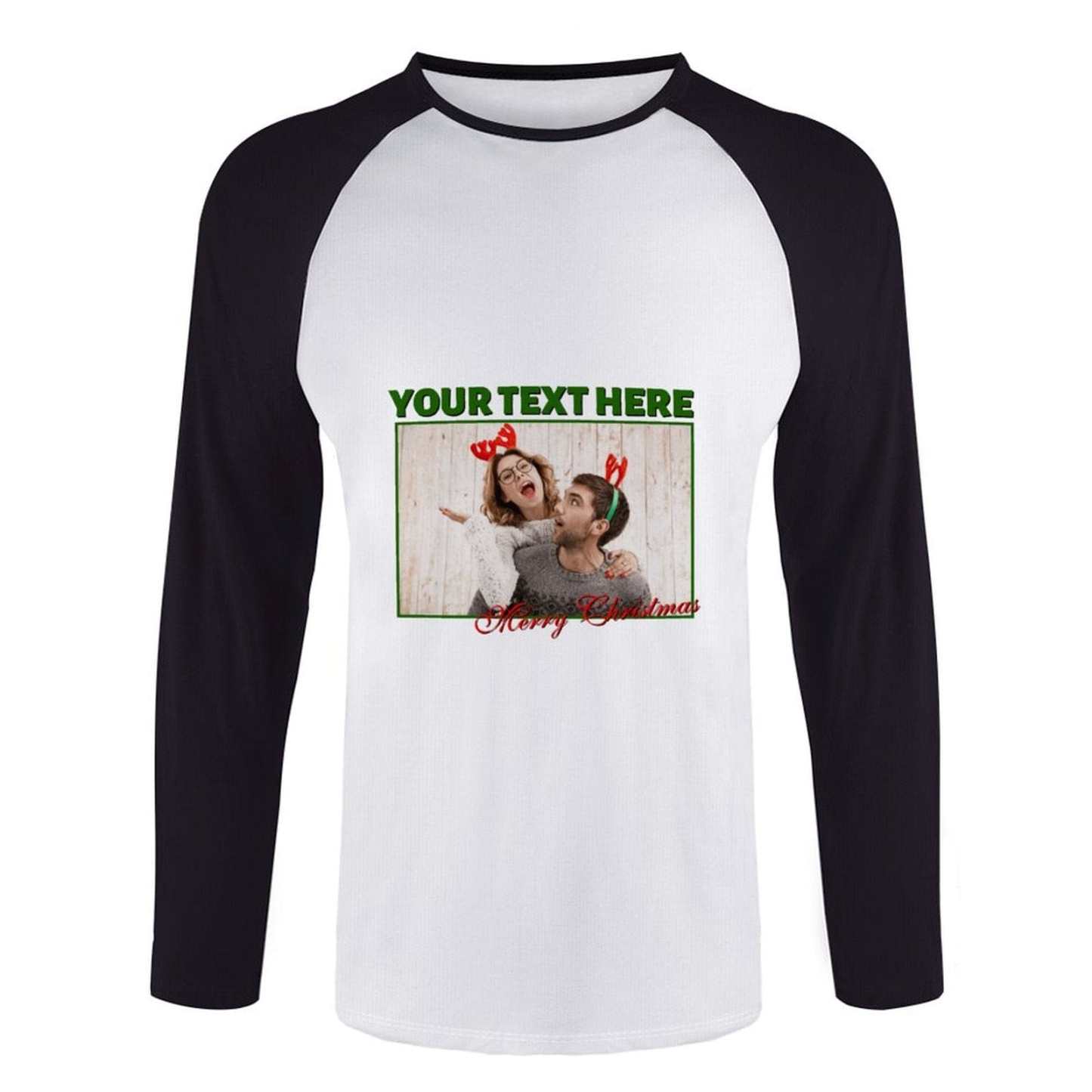 Custom Custom Couple Face Three Quarter Sleeve T-Shirt Multiple Colors Men's Casual Basic Soft Sports Raglan Baseball Tee Shirts For Christmas - YesCustom