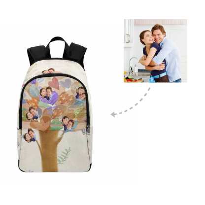 Custom Custom Couple Face Tree of Love Heart Backpack - YesCustom